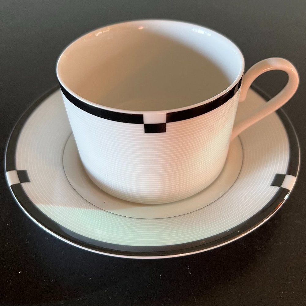 Mikasa Midnight Fine China Cup and Saucer Set Vintage Japan L5542 Black White - Picture 2 of 10
